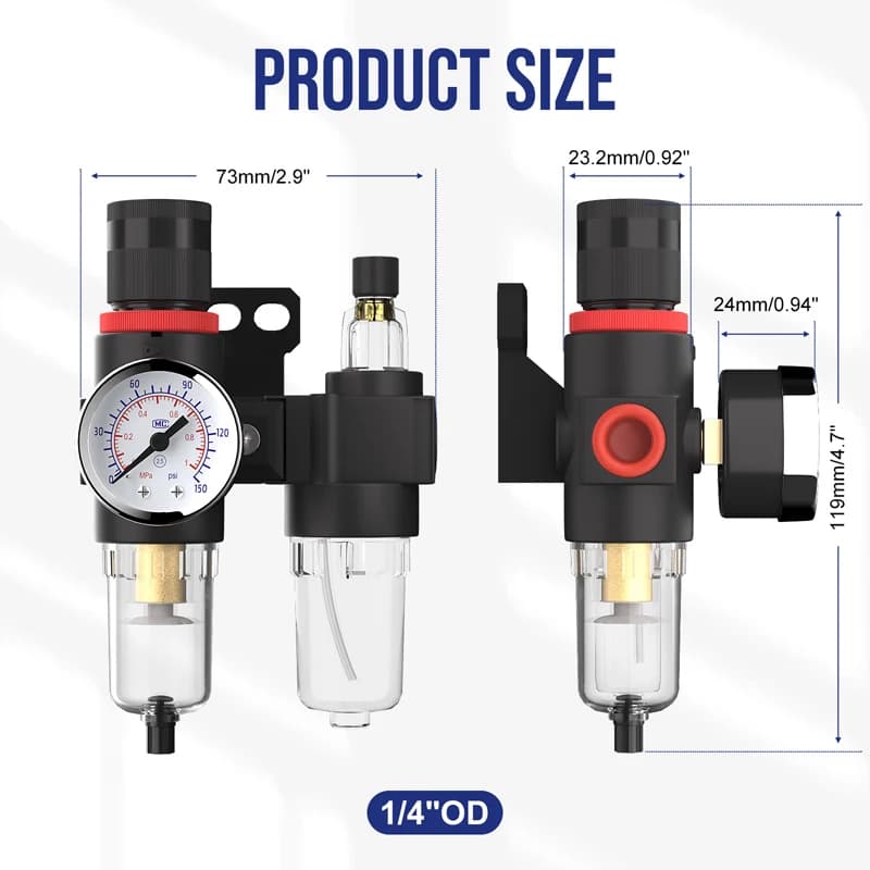 Air Compressor Filter Regulator | 1/4 NPT | Oil-Water Separator & Pressure Control - Thumbnail 5
