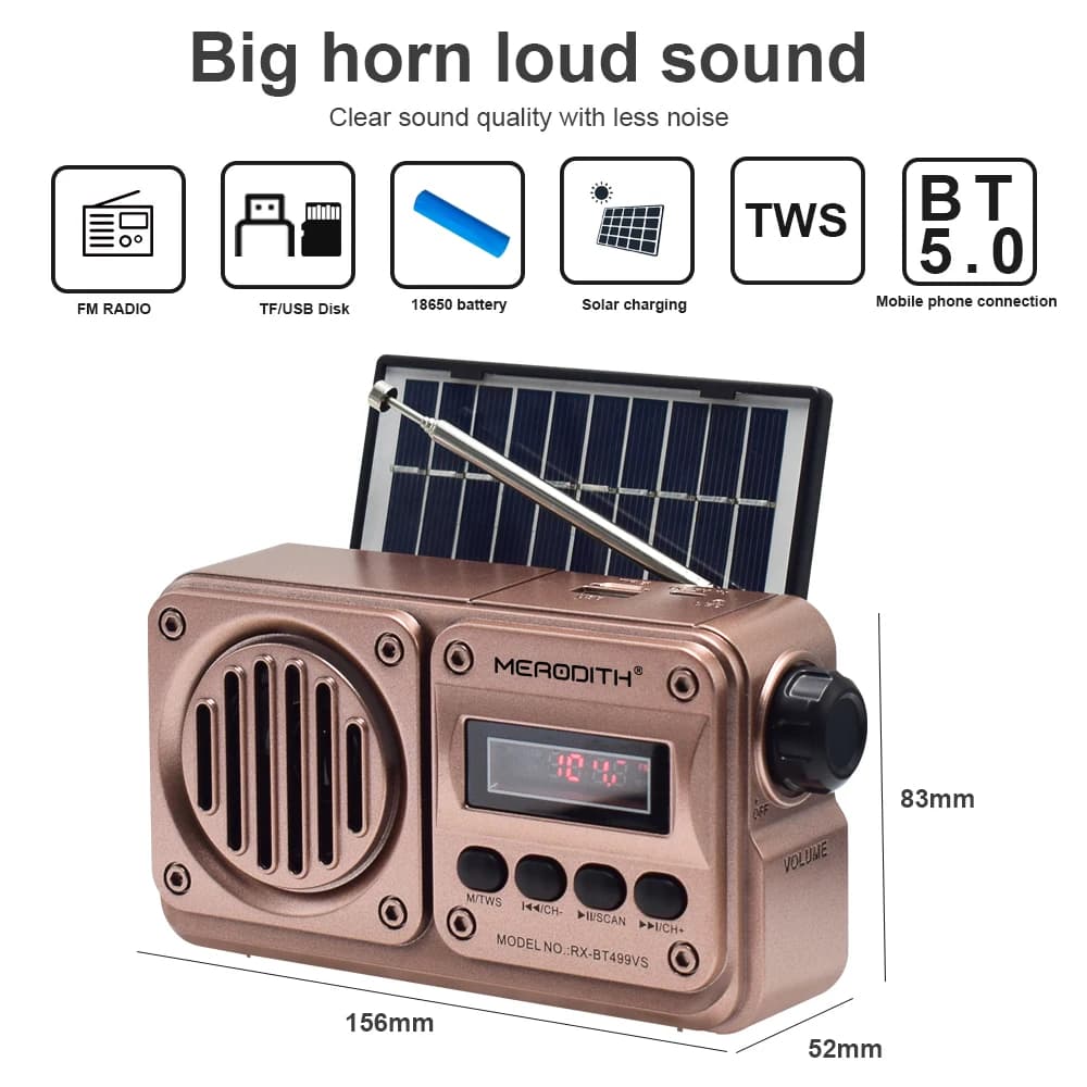 Solar-Powered Emergency Radio | Bluetooth Speaker with FM & MP3 Playback | Portable Power Outage Kit - Thumbnail 6