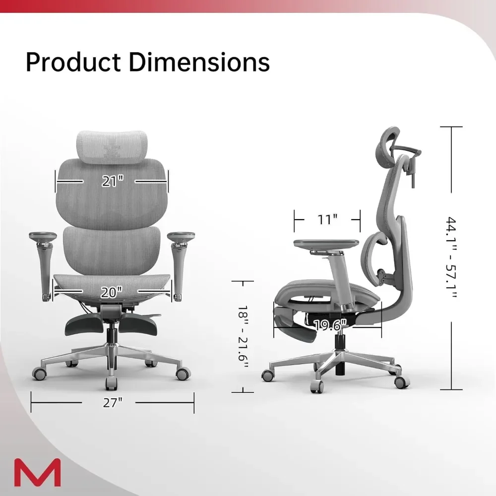 Mesh Office Chair | Self-Adaptive Lumbar Support | Multi-Adjustable Armrest for Home Desk - Thumbnail 3