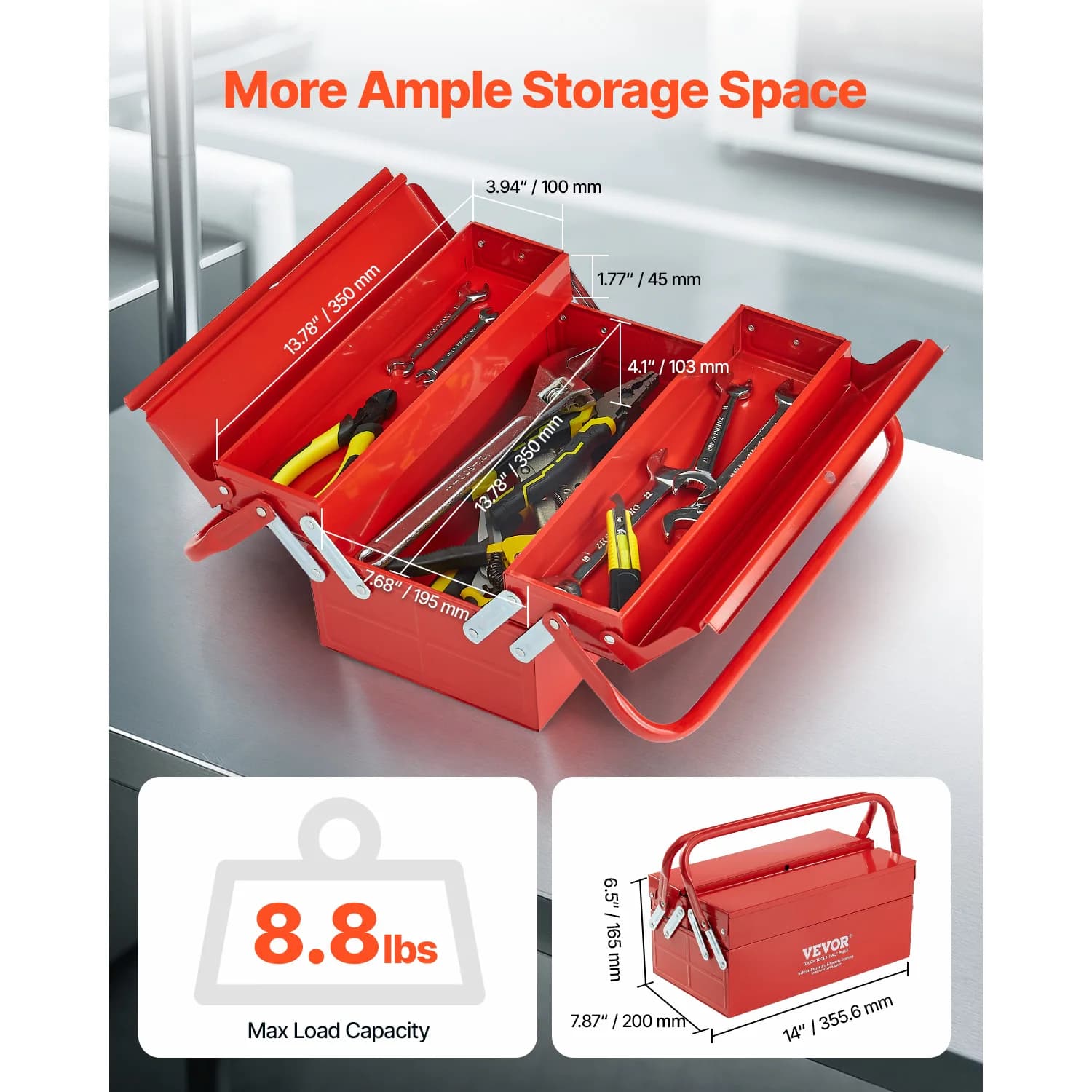 Folding Tool Chest | 2-Tier 3-Tray Metal Organizer with Lock | Factory & Workshop Toolbox - Thumbnail 2