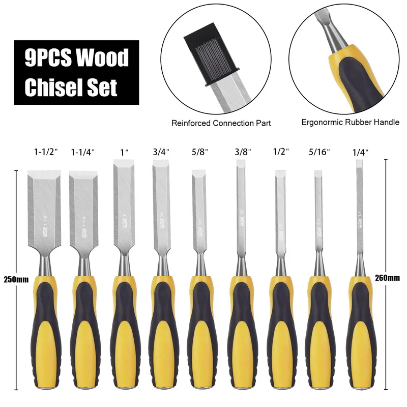 Wood Chisel Set | 9-Piece Precision Carving Kit for Woodworking & DIY - Thumbnail 2
