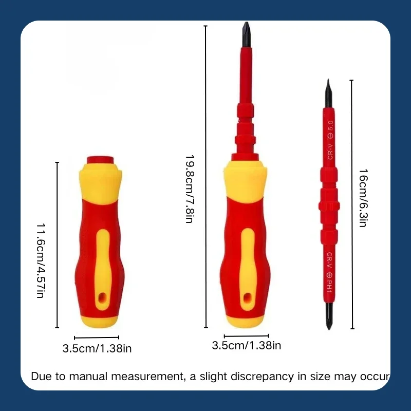 Insulated Screwdriver Set | 3-in-1 PH1/PH2 & Slotted Bits | Electrician-Grade Tool Kit - Thumbnail 6