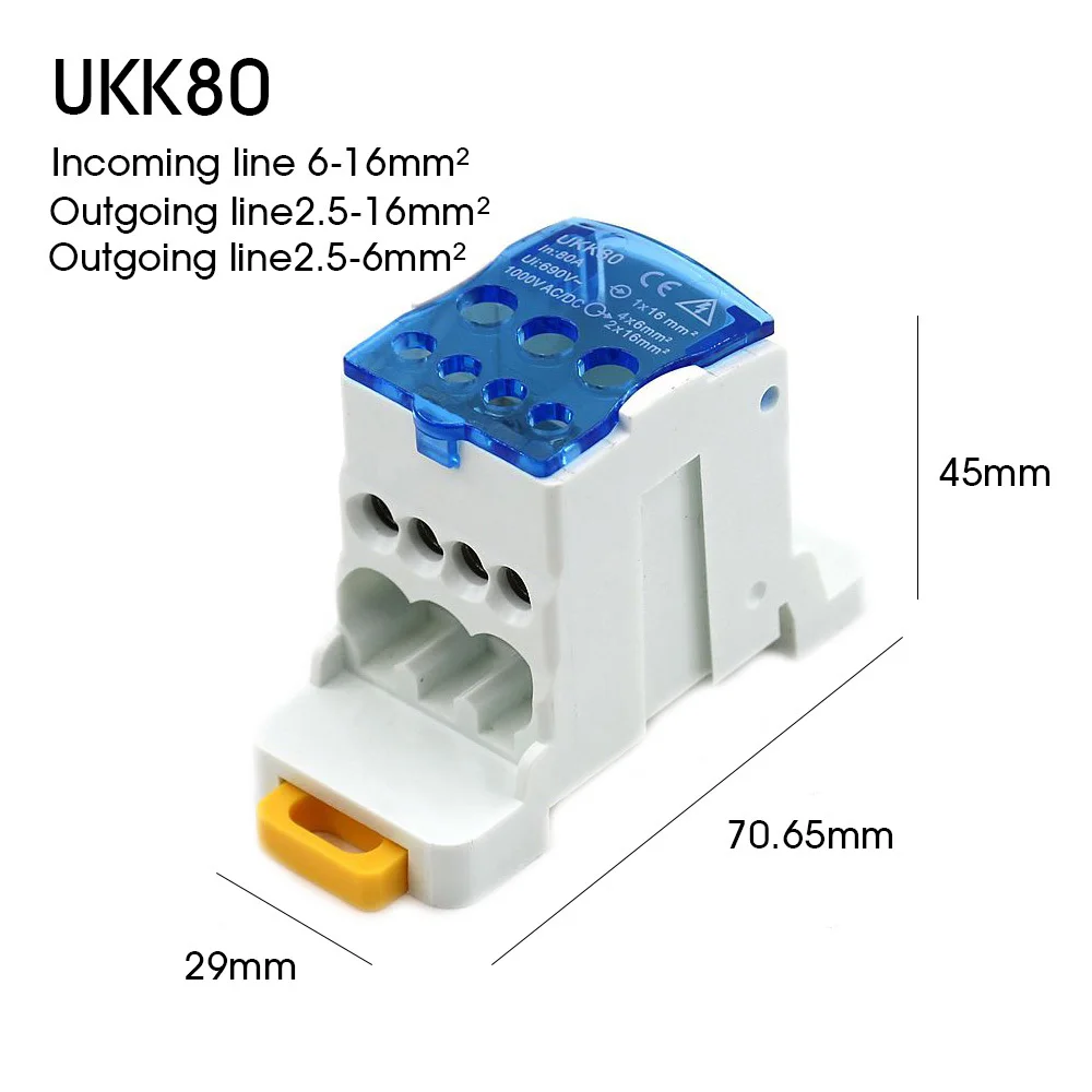 DIN Rail Terminal Block | 80A-500A High-Current Distribution | UKK Series Junction Box - Thumbnail 2