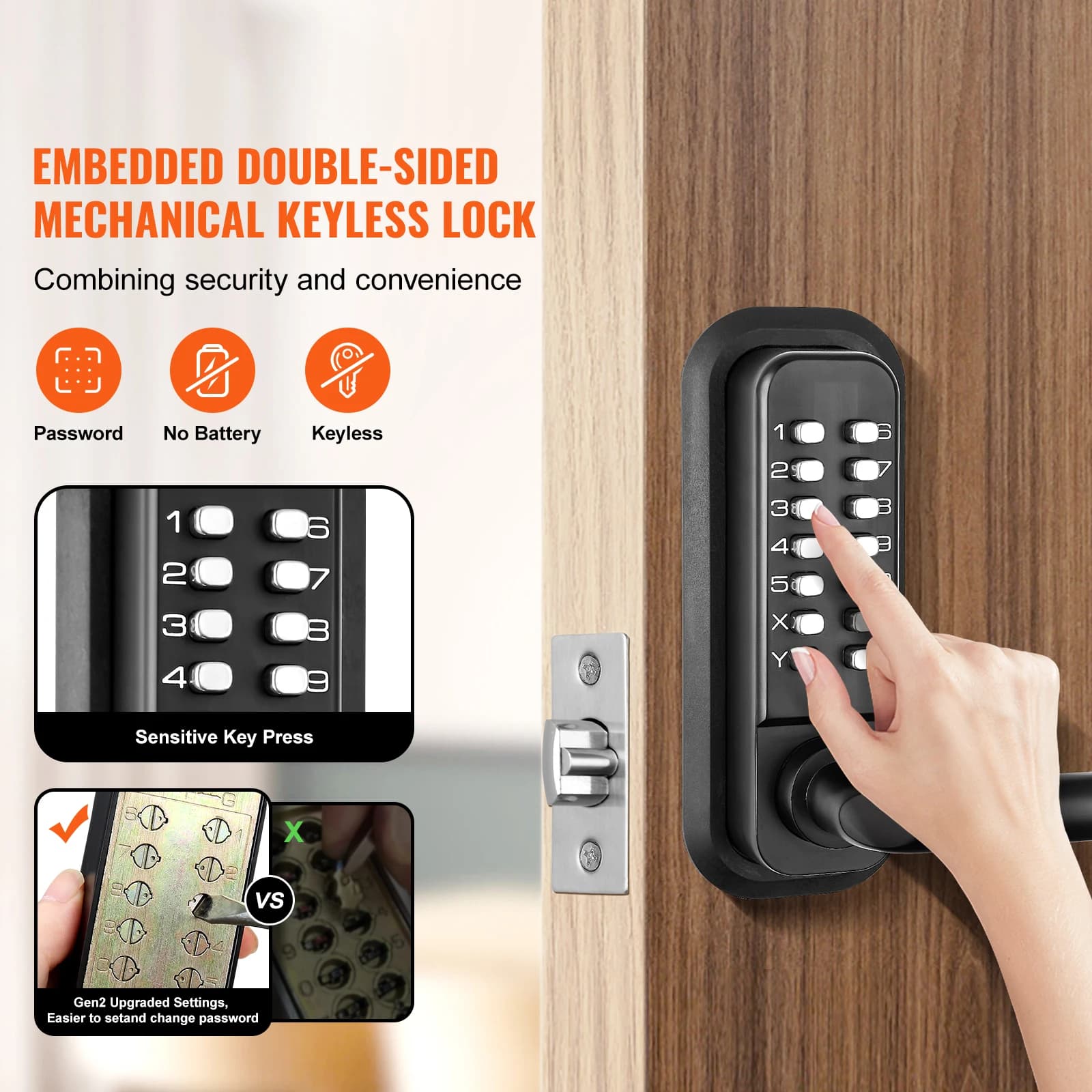 Keyless Entry Door Lock | 14-Digit Keypad | Single/Double-Sided Handle Embedded Security - Thumbnail 2