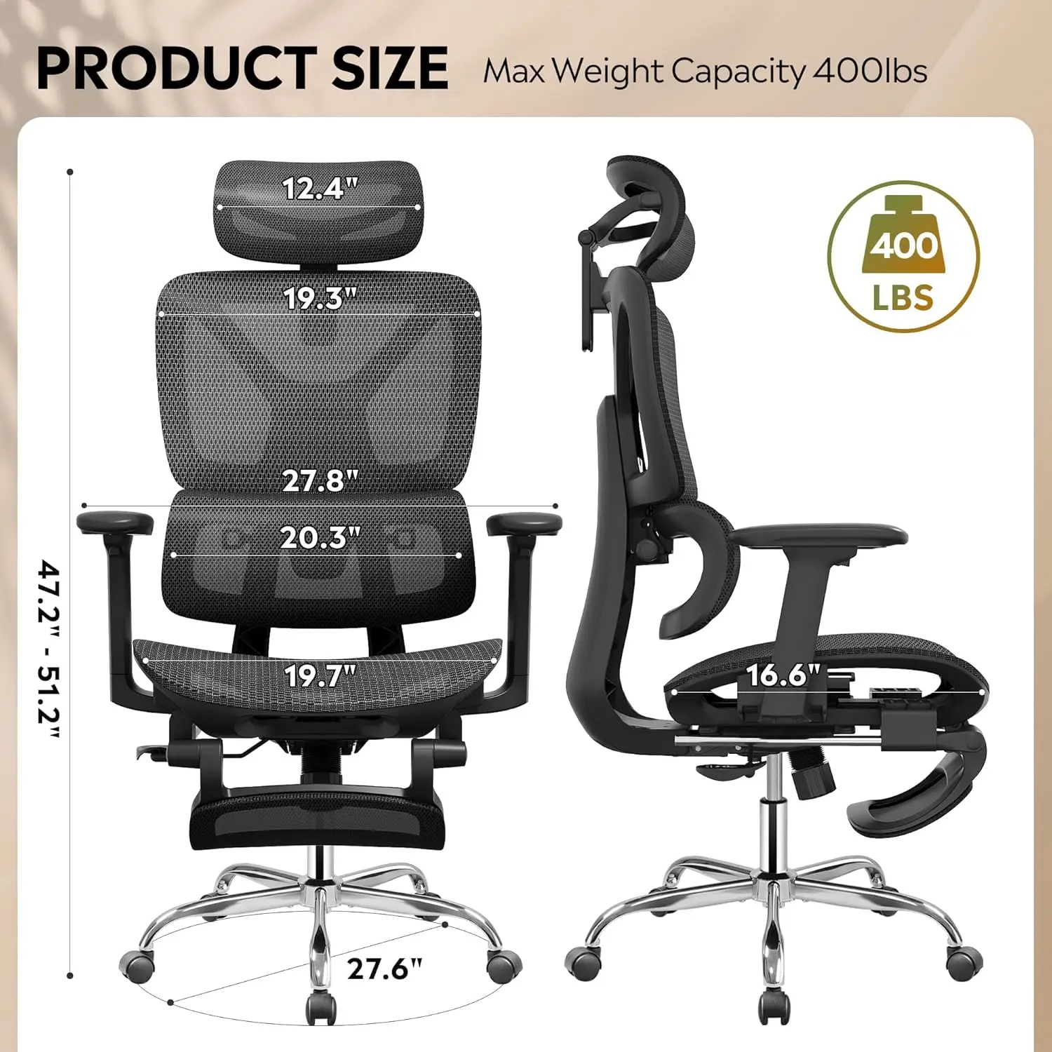 High-Back Reclining Office Chair | Ergonomic Mesh with Footrest | Heavy Duty Swivel Computer Desk Chair - Thumbnail 3