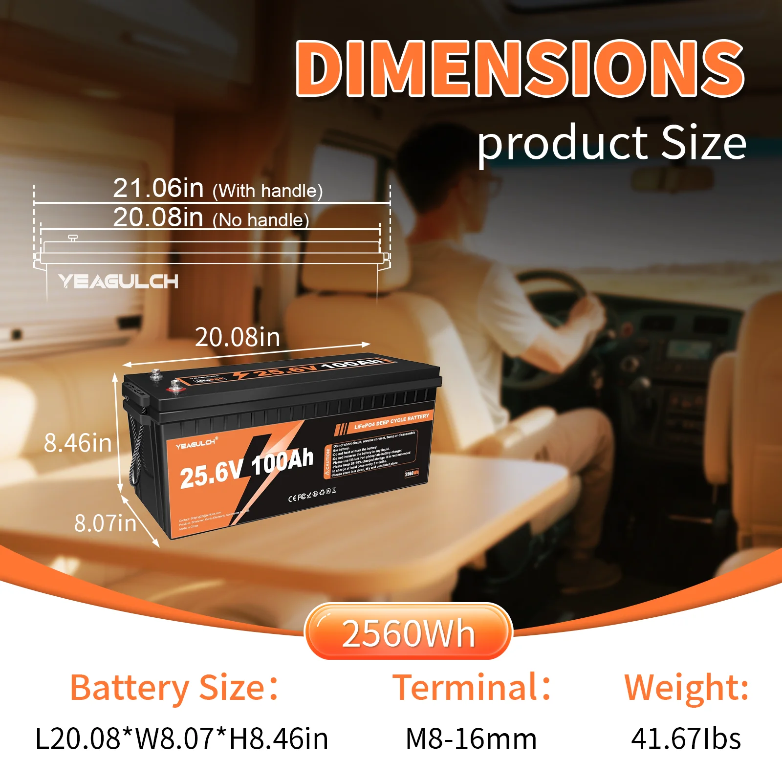 24V 100Ah LiFePO4 Battery | 2560Wh Solar & RV Power | Home Backup Energy Storage - Thumbnail 3