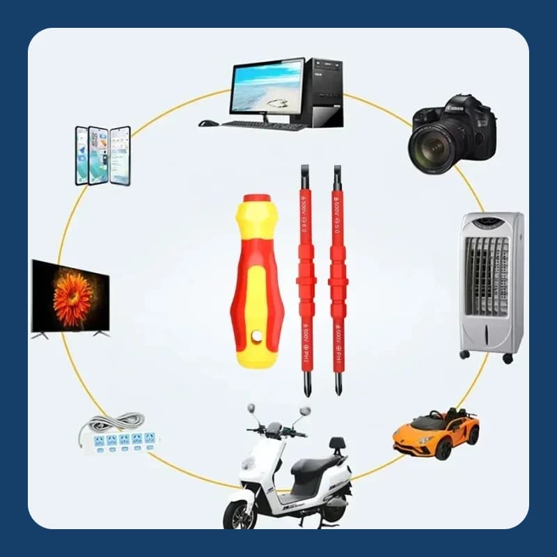 Insulated Screwdriver Set | 3-in-1 PH1/PH2 & Slotted Bits | Electrician-Grade Tool Kit - Thumbnail 2