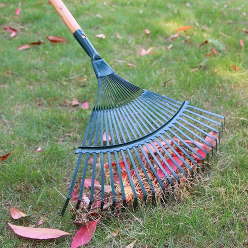 22-Tooth Garden Hay Rake | Farming & Deciduous Leaf Tool | Home Garden Ripper Without Handle - Thumbnail 2