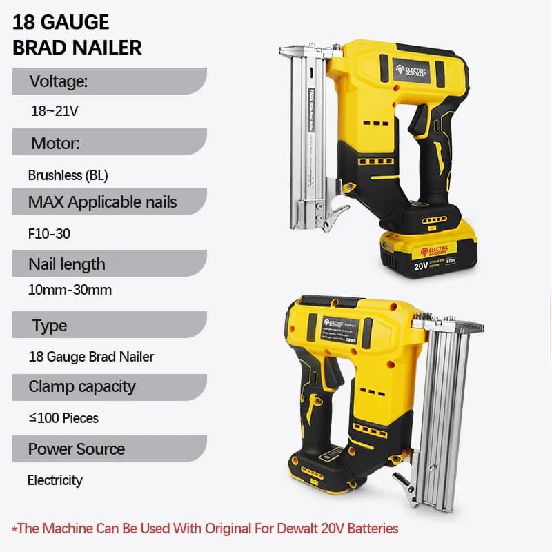 Brushless Electric Nail Gun | 10-30mm Depth Adjustment | Compatible with DeWalt 20V Battery - Thumbnail 3