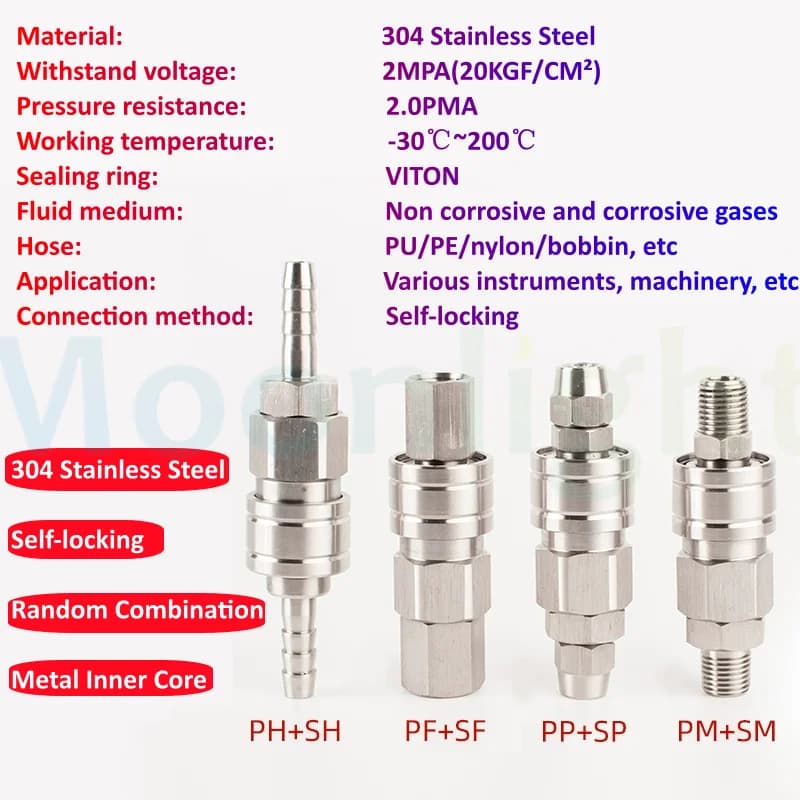 304 Stainless Steel C- Type Self-Locking PP PM SH SF 20/30 Quick Tee Joint 2-Plug Round Two-Way Pneumatic Air Compressor SMV SMY - Thumbnail 3