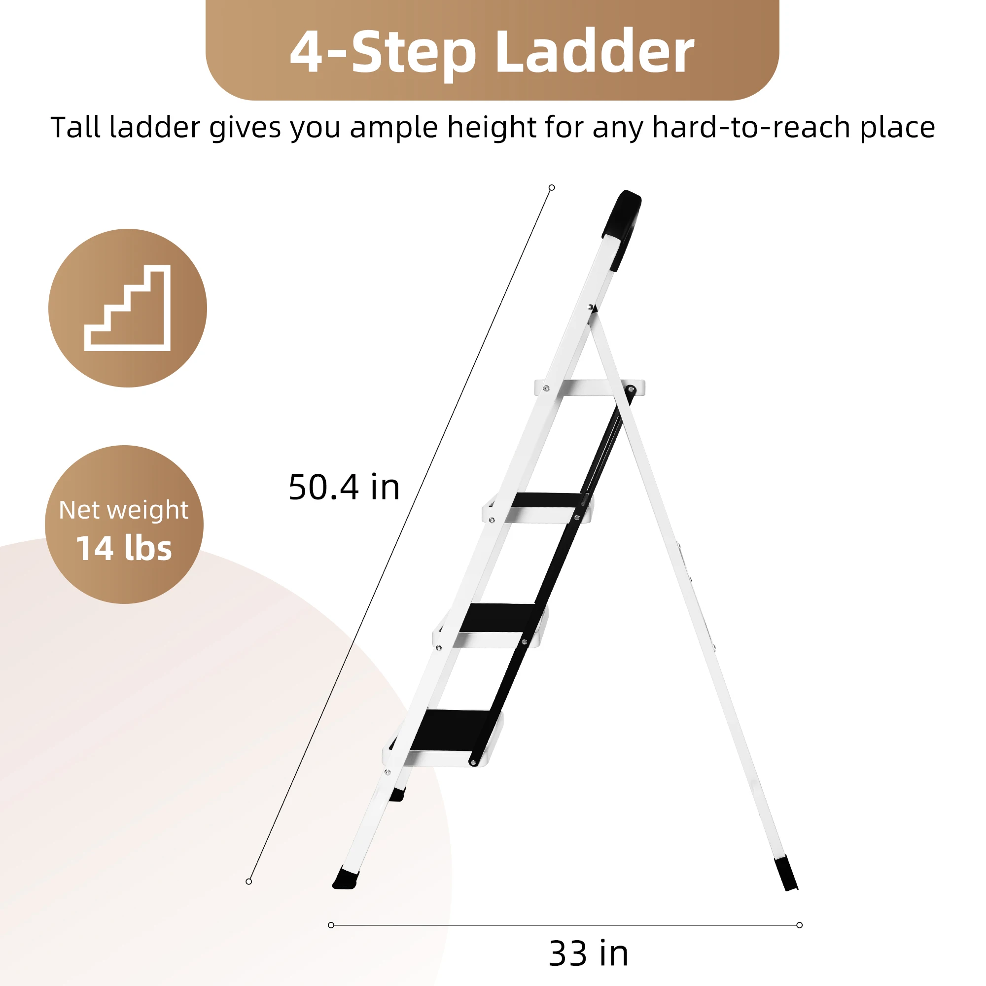 4 Step Folding Ladder | Lightweight with Handgrip | 330 lb Capacity for Closet, Kitchen & Office - Thumbnail 4