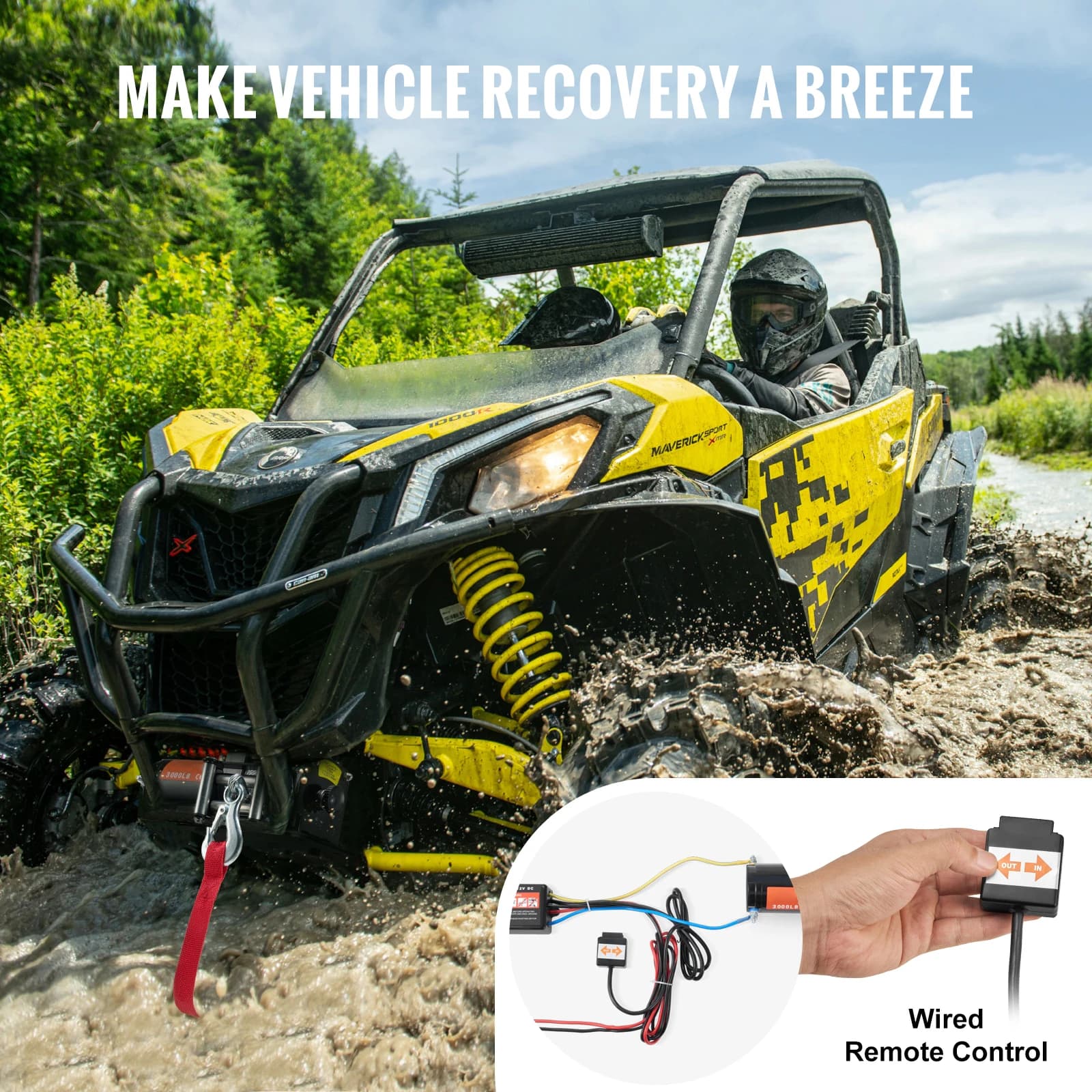 3000lb ATV Winch | 12V Heavy-Duty Electric Winch with Wired Remote & 39ft Steel Cable - Thumbnail 5