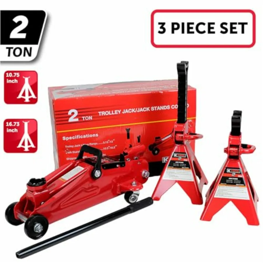 2-Ton Hydraulic Floor Jack | 4000 lb. Capacity with Jack Stands | Garage & Shop Repair - Thumbnail 4