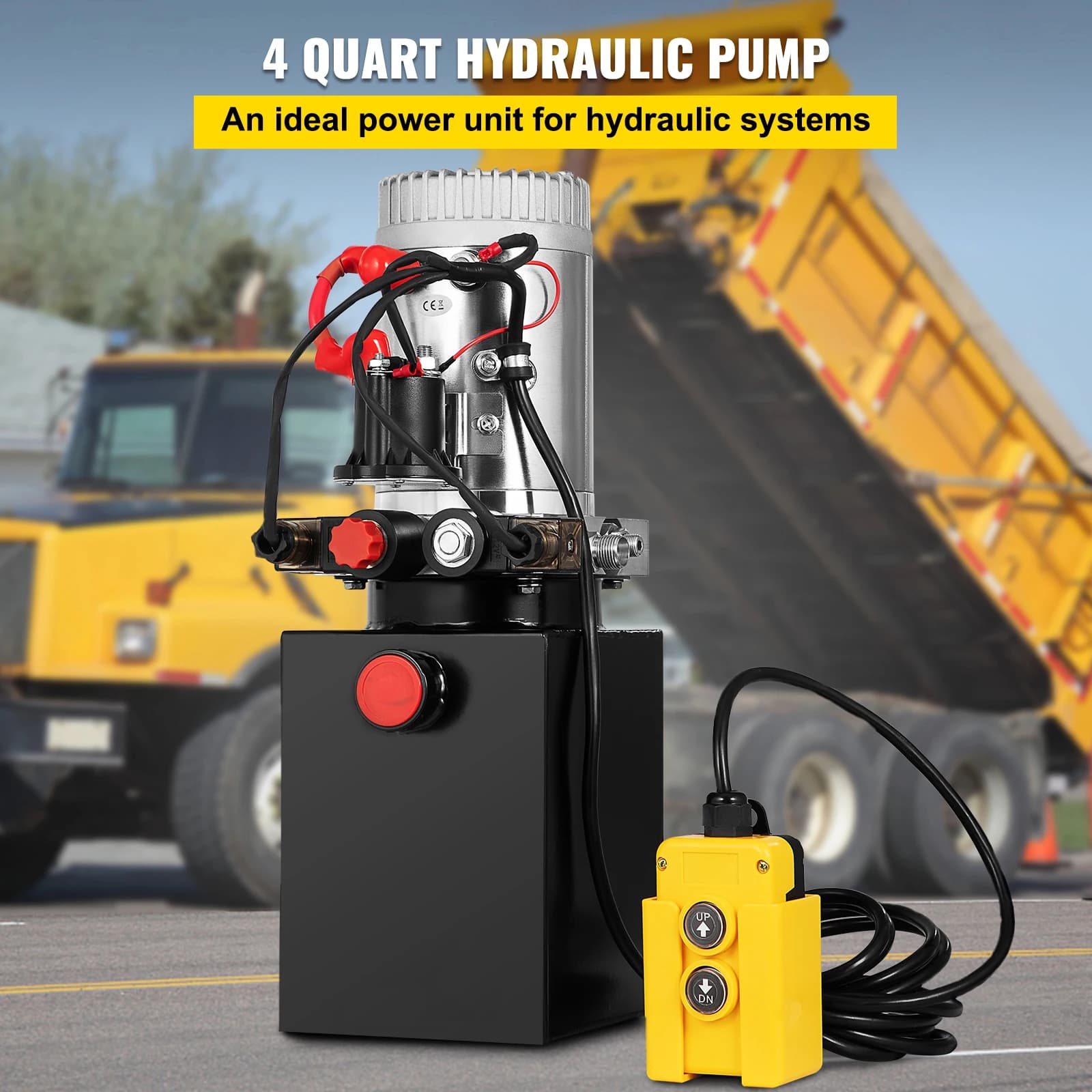 12V Hydraulic Power Unit | 4-Quart Steel Reservoir | Heavy-Duty Dump Trailer & Lift Pump - Thumbnail 2