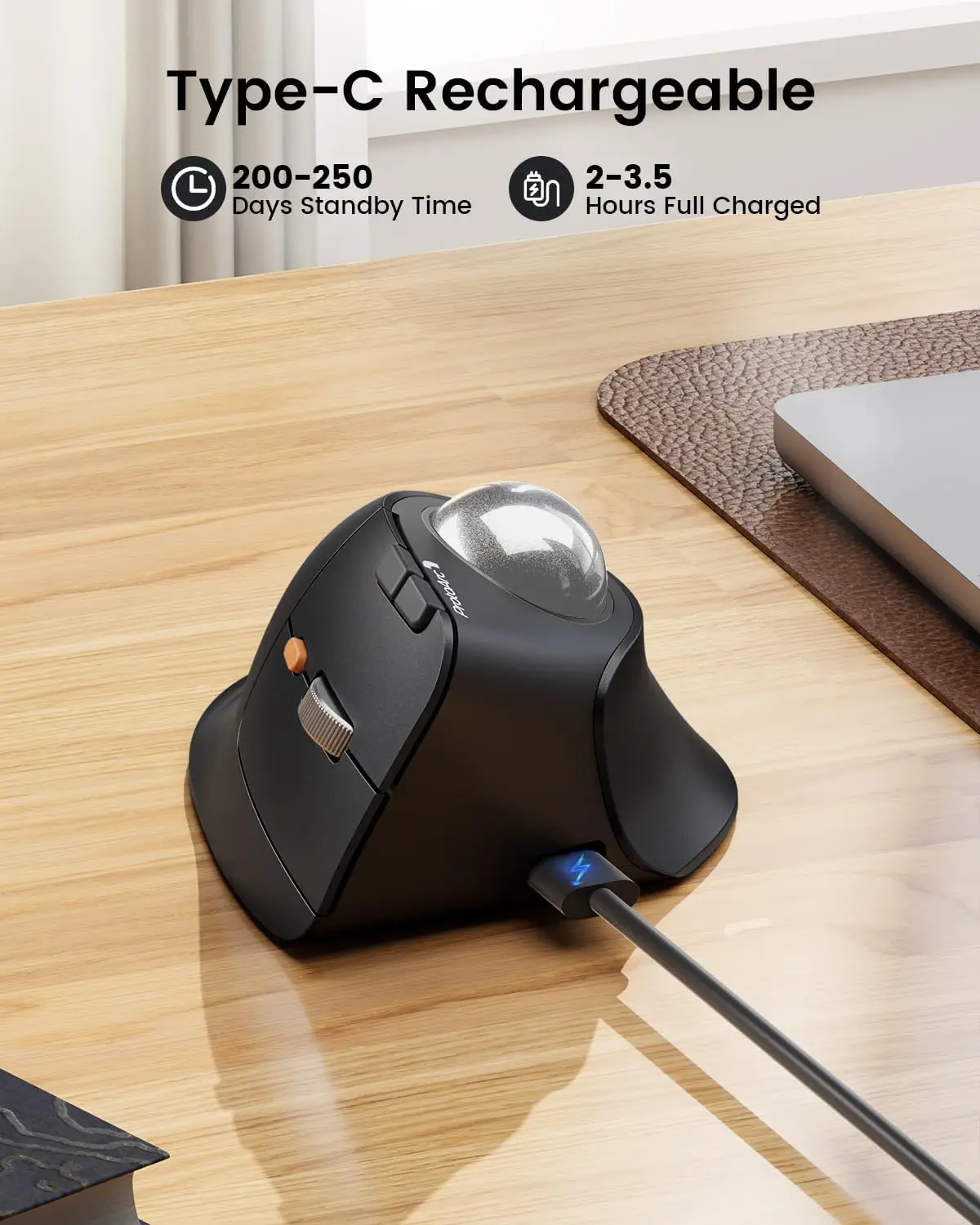 ProtoArc Vertical Wireless Trackball Mouse, EM05 NL Bluetooth Ergonomic Rollerball Mouse Rechargeable Computer Laptop Thumb Mice - Thumbnail 5