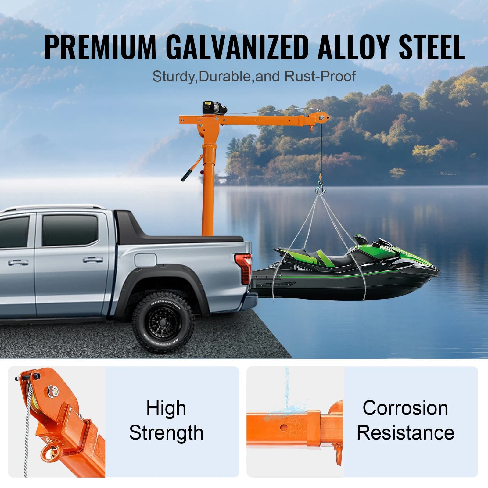 3500lb Truck-Mounted Winch | 1100lb Electric Hoist | 360° Swivel & Folding Crane - Thumbnail 2