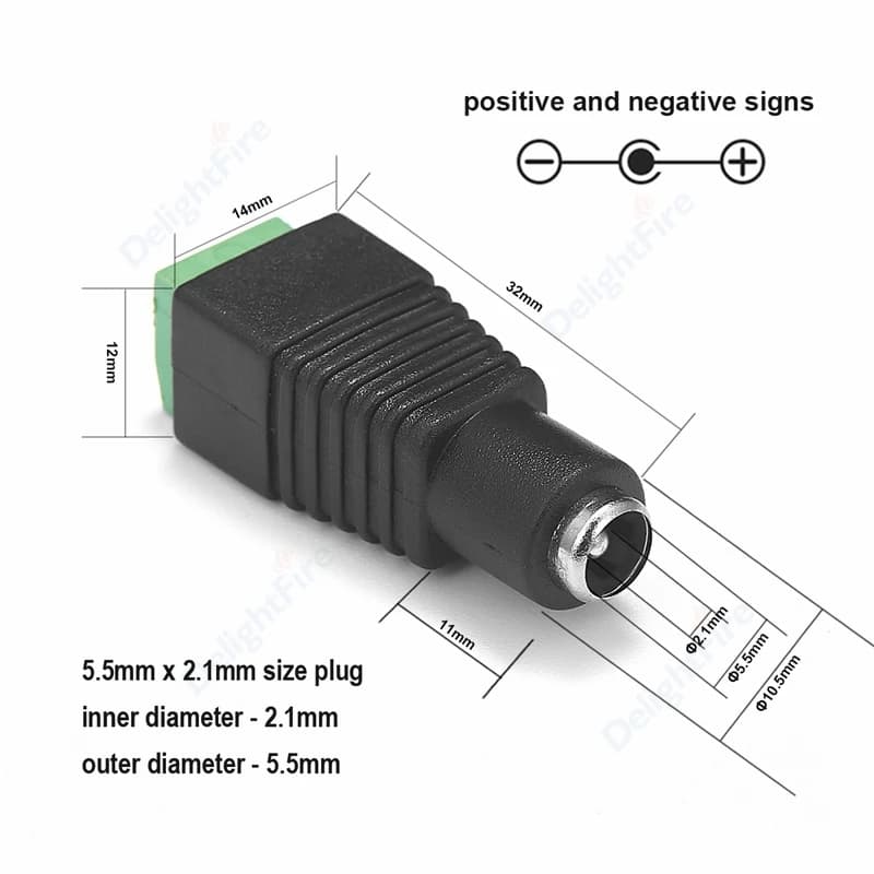 DC Power Connector | 5V/12V 5.5x2.1mm Barrel Jack | CCTV Camera & LED Strip Adapter - Thumbnail 2