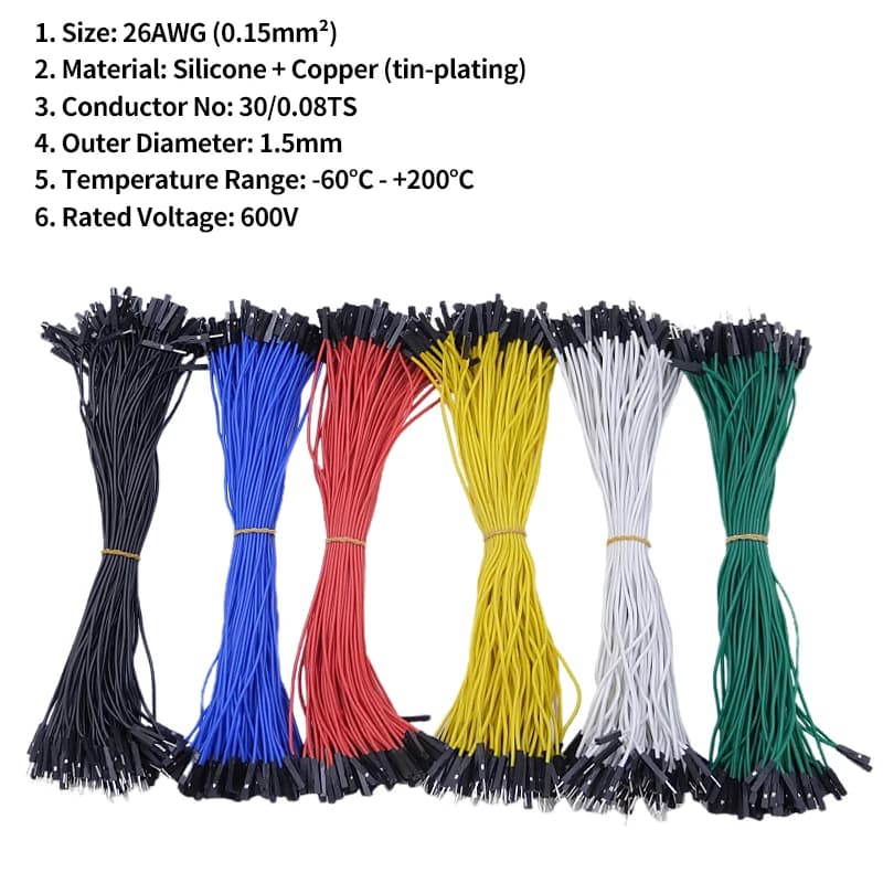 Solderless Jumper Wires | 26AWG Silicone Flex Cables | 10-50pc Set for Arduino & DIY Electronics - Thumbnail 6