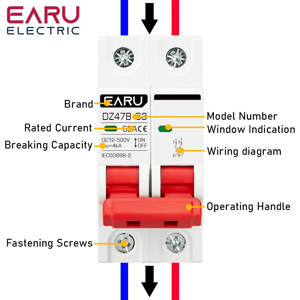 DC Circuit Breaker | 12V-48V Dual-Pole Protection | DZ47 Automotive & Battery Isolator - Thumbnail 4