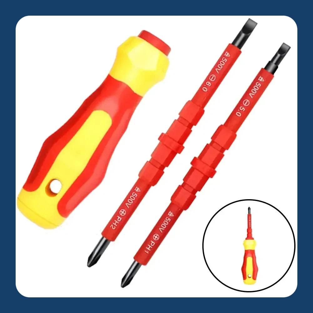 Insulated Screwdriver Set | 3-in-1 PH1/PH2 & Slotted Bits | Electrician-Grade Tool Kit - Thumbnail 3