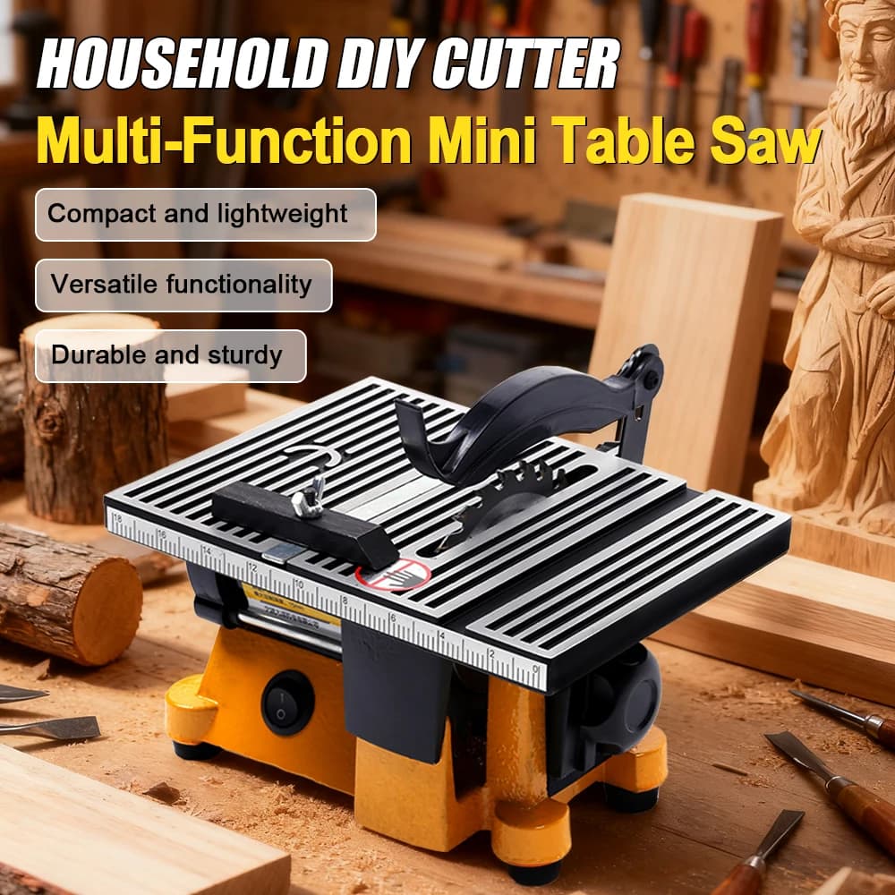60W Mini Table Saw | Precision Miter Cuts for Wood & Metal | 3-Blade System - Thumbnail 2