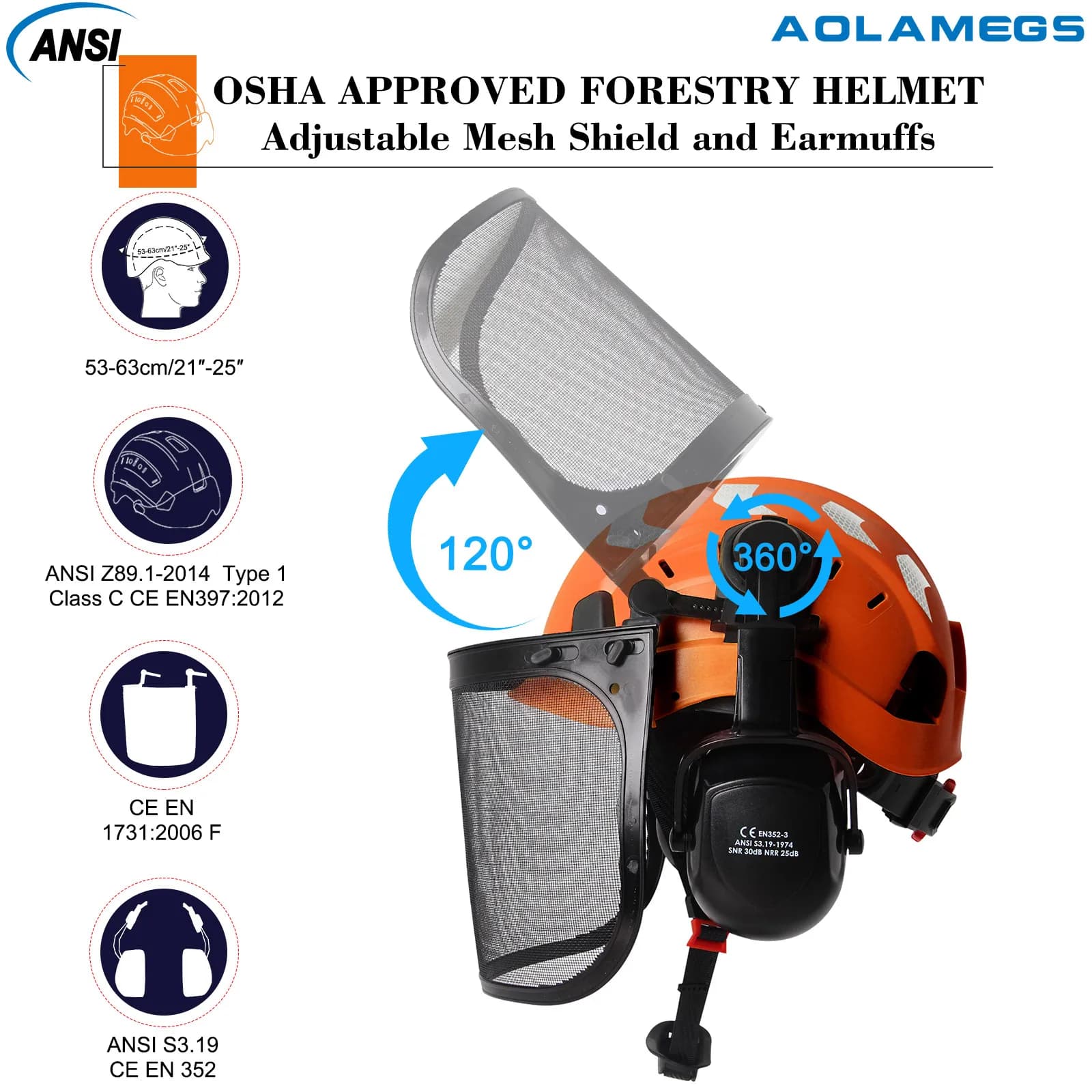 Face Mesh Shield Helmet | Forestry Chainsaw & Brushcutter Protection | Reflective Hard Hat - Thumbnail 2