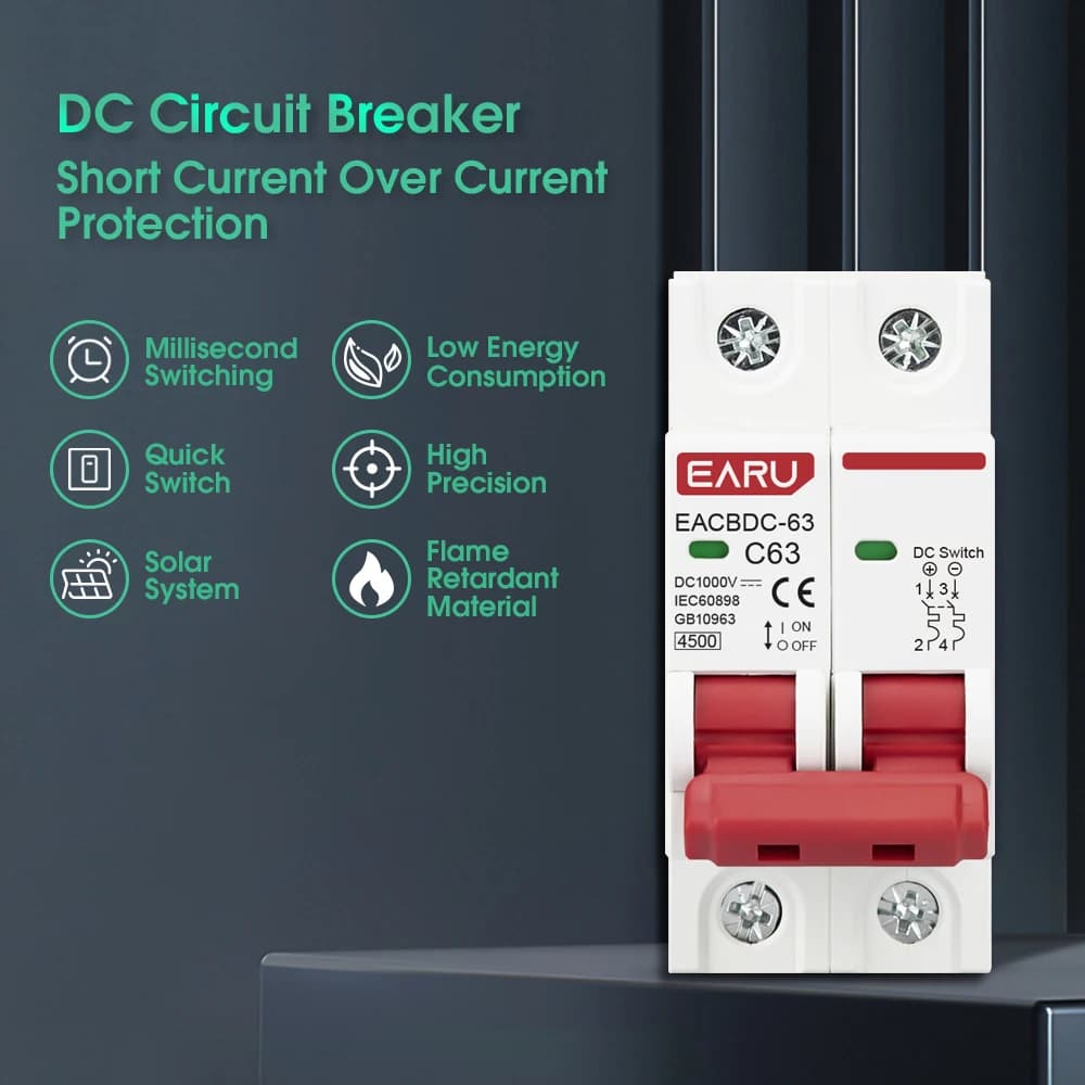 2-Pole DC Solar Circuit Breaker | 1000V Photovoltaic MCB | 6A-63A Overload Protection - Thumbnail 6
