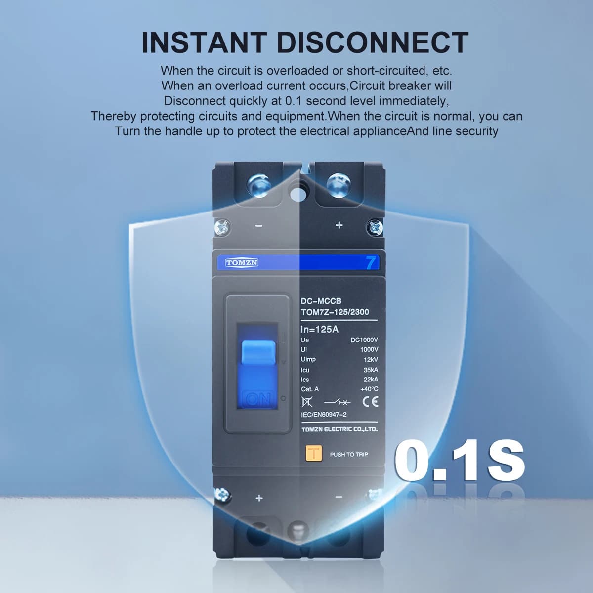 TOMZN 2P DC 1000V MCCB DC Solar Molded Case Circuit Breaker MCCB Overload Protection Switch Protector for Solar Photovoltaic PV - Thumbnail 5