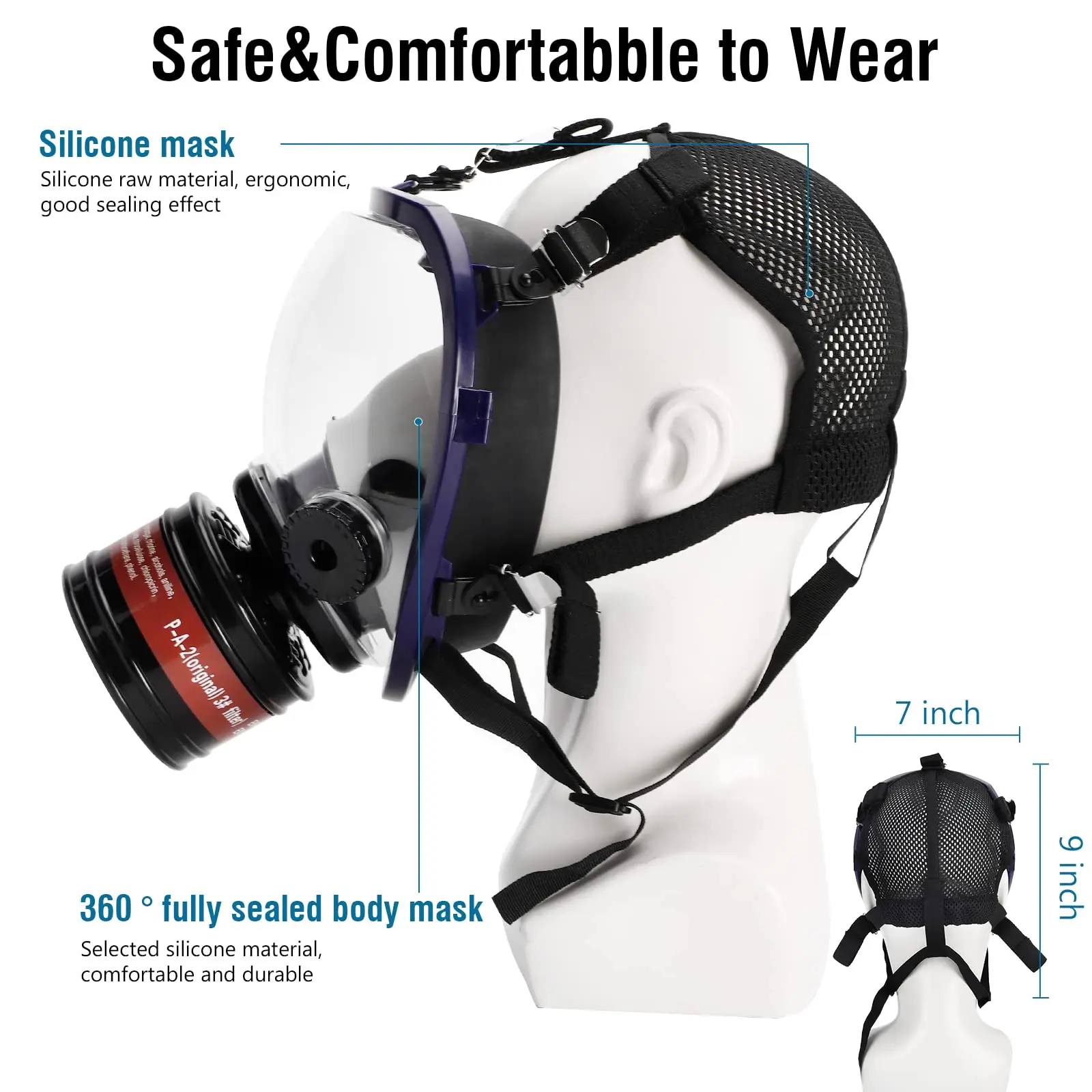 Full face respirator Gas Mask 40 mm activated carbon filter canister Suitable for fumes Chemical, spray paint, tactical-survival - Thumbnail 5