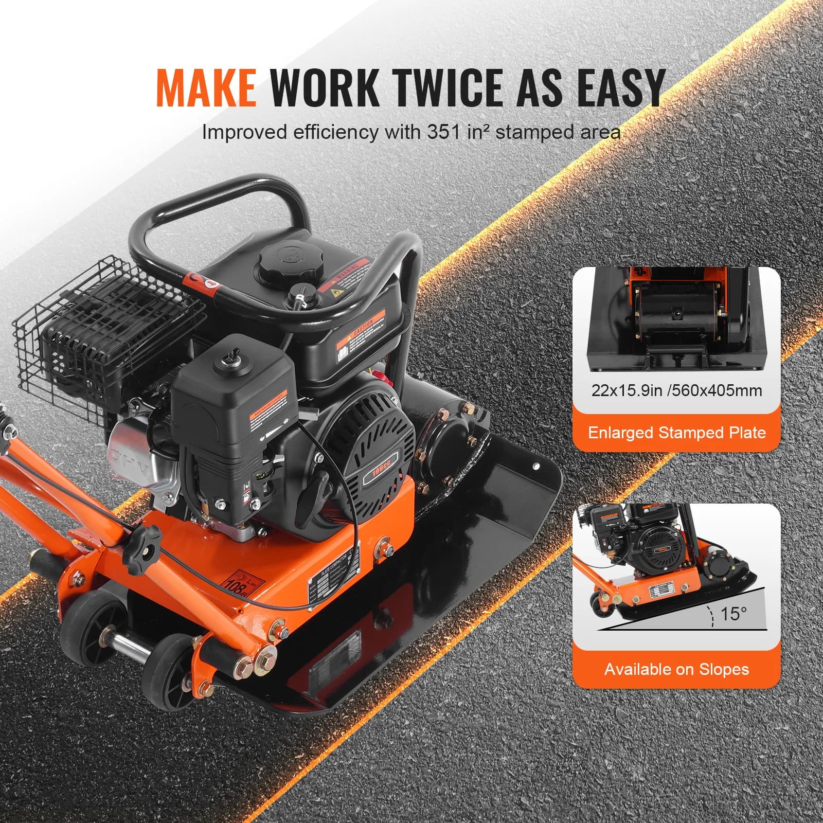 SucceBuy Gasoline Plate Compactor 6.5 HP Force Vibratory Compaction Tamper For Walkways, Patios, Asphalts Paver Landscaping - Thumbnail 3