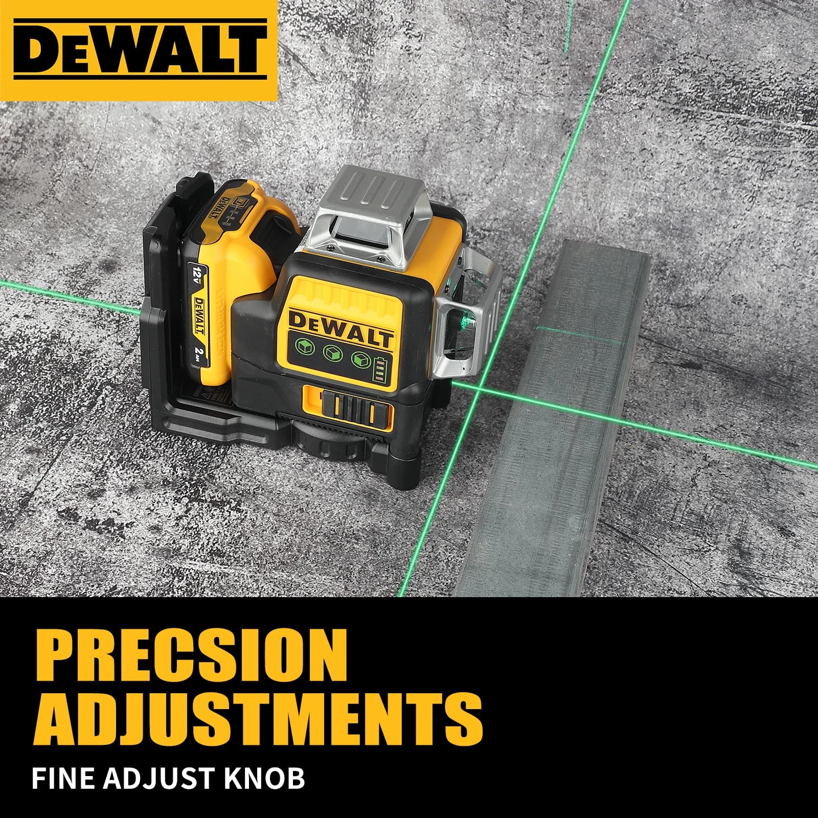 DeWalt DW089LG 12-Line Self-Leveling Laser Level | 360° Outdoor Green Beam for Precision Layout - Thumbnail 3