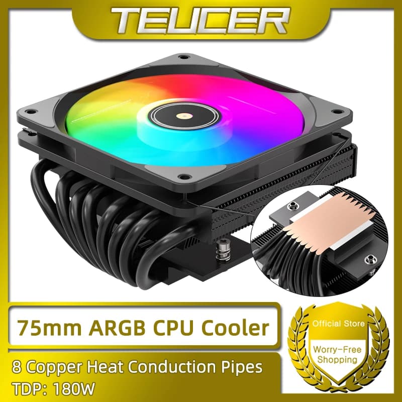 TE-75 Low-Profile ARGB CPU Air Cooler | 75mm Height for AM5/AM4/LGA1700 | 5V 3-Pin RGB Sync - Thumbnail 2