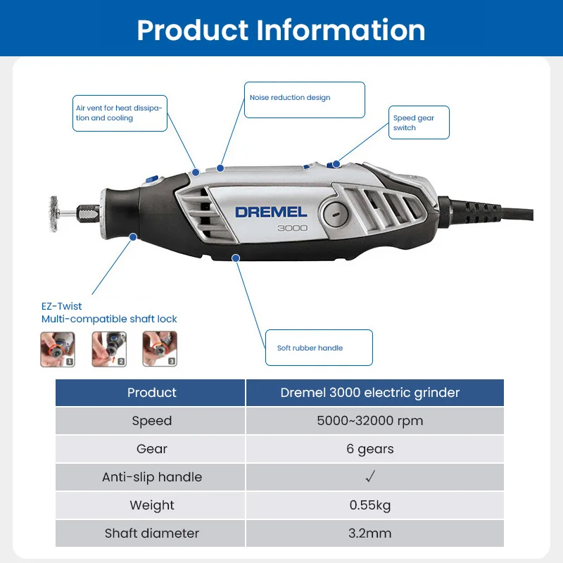 Bosch Dremel 3000 N-10 Grinder Set | Small Electric Polisher | Jade Carving & Straight Grinding Tool - Thumbnail 6