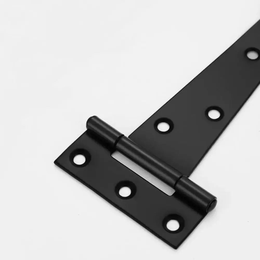 Heavy-duty T-shaped strap hinges in 3, 4, or 6-inch sizes, made from rustproof metal for gates or doors, include screws.