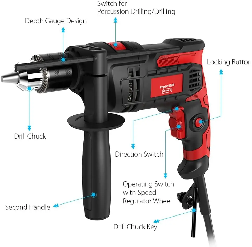 850W Hammer Drill | Variable Speed & Dual Function for Concrete & Wood - Thumbnail 5