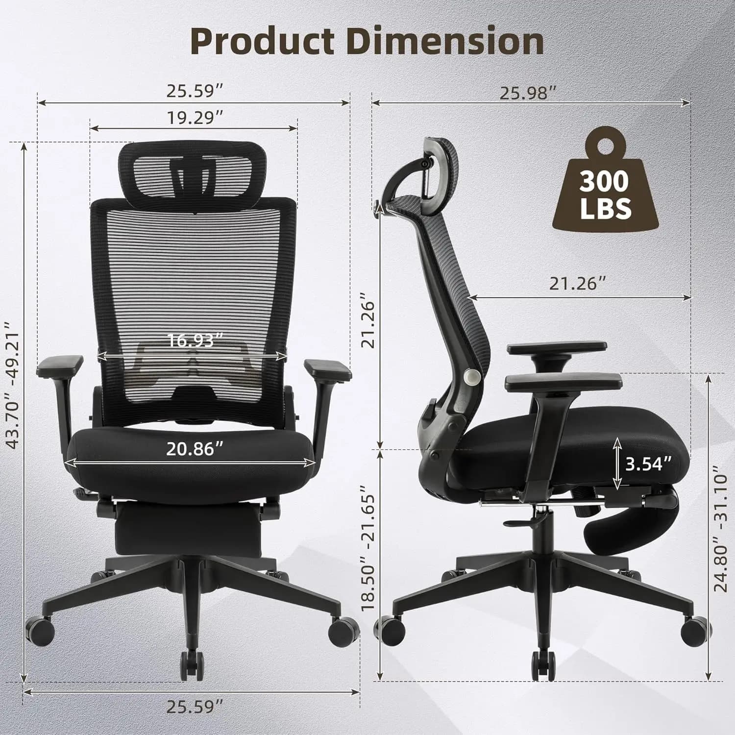 Ergonomic Office Chair | Adjustable Lumbar Support & Foot Rest | Space-Saving Home Office Desk Chair - Thumbnail 3