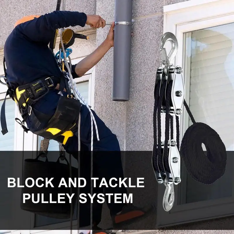 6:1 Ratio Pulley Hoist System | 2200 lb Heavy-Duty Capacity | 50 ft Rope - Thumbnail 4