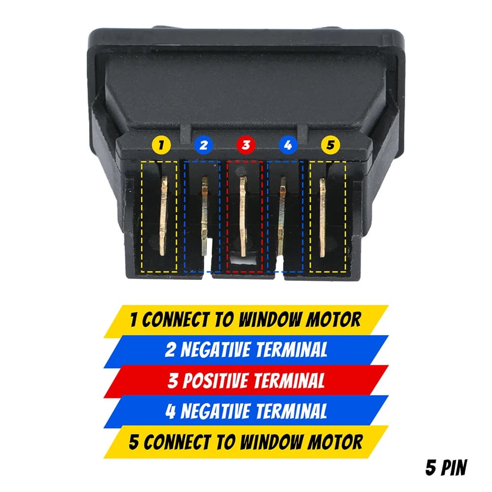 Power Window Switch | 12V 20A 5-Pin | Blue/Red LED Illumination & Wiring Harness - Thumbnail 5