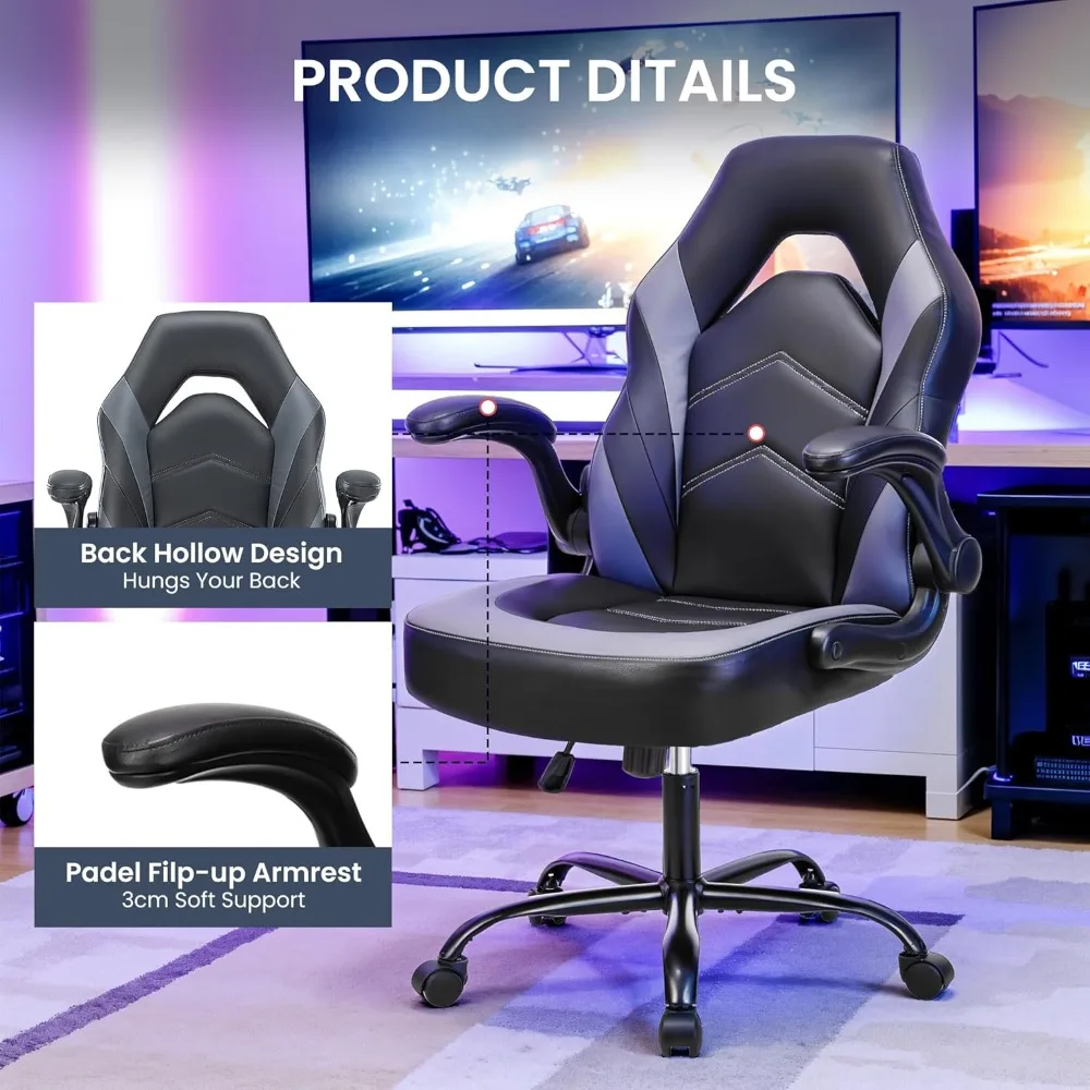 Racing Chair | Adjustable PU Leather Gaming Desk Chair | Flip-Up Armrests - Thumbnail 4