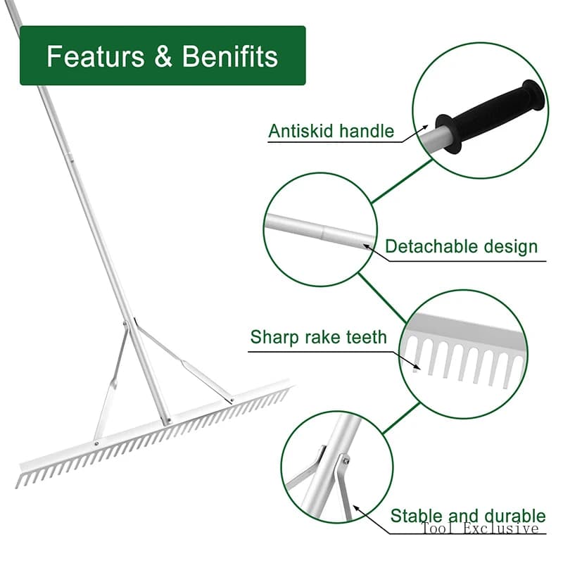 36-Inch Aluminum Landscape Rake | Lightweight Professional Grade | Yard Leveling & Soil Smoothing - Thumbnail 3