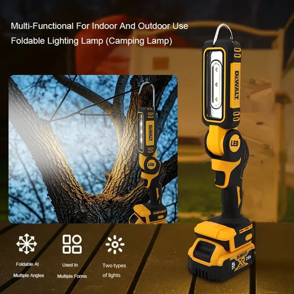 Dewalt 20V Lithium Battery 90 Degree Folding LED Work Light Handheld Multifunctional Portable Camping Torch for Outdoor Camping - Thumbnail 5