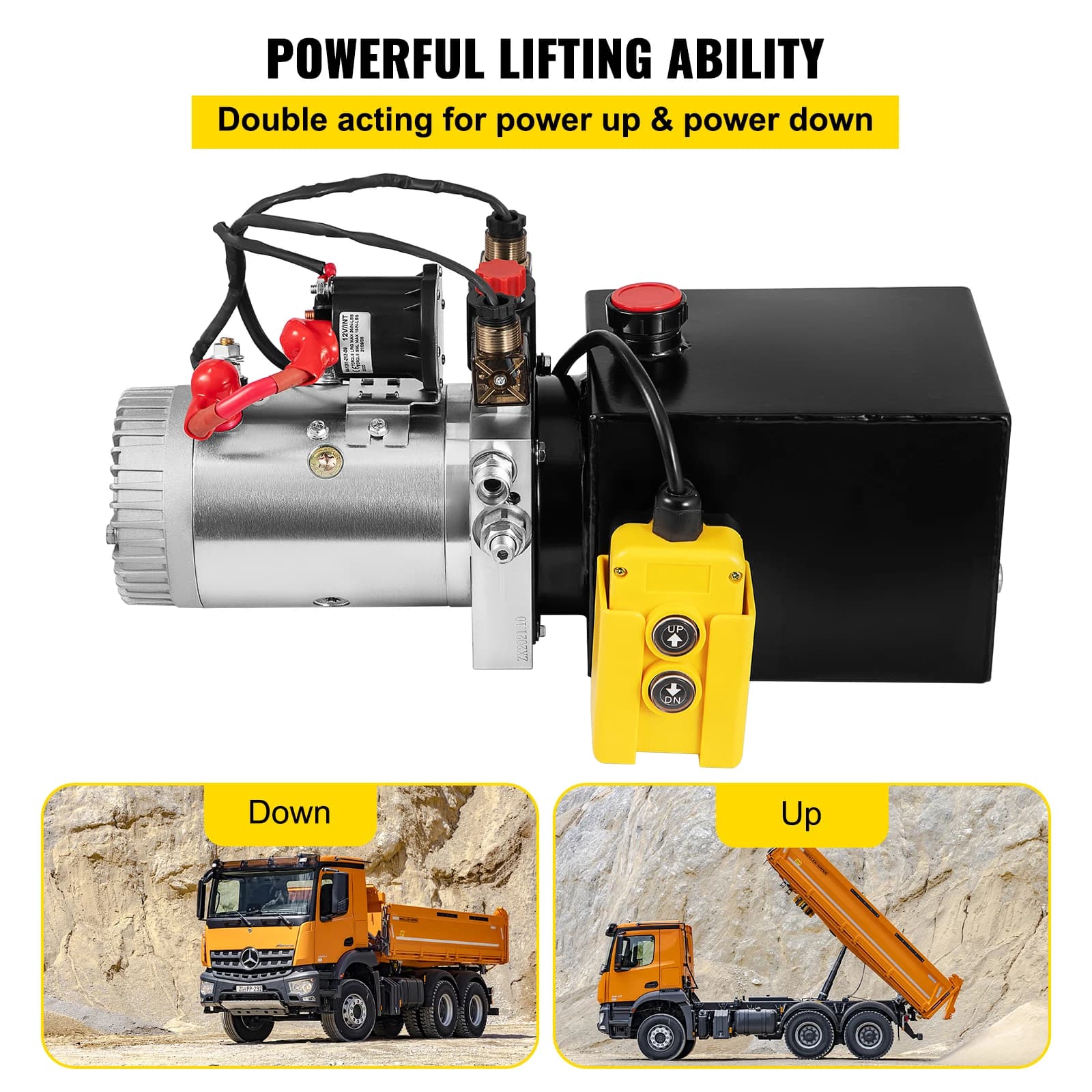 12V Hydraulic Power Unit | 4-Quart Steel Reservoir | Heavy-Duty Dump Trailer & Lift Pump - Thumbnail 3