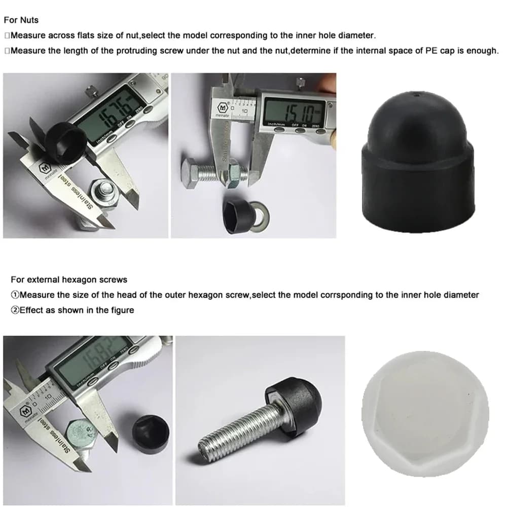 Socket Nut Caps | Black/White Plastic Dome Protectors | M4-M12 Acorn Screw Covers - Thumbnail 4