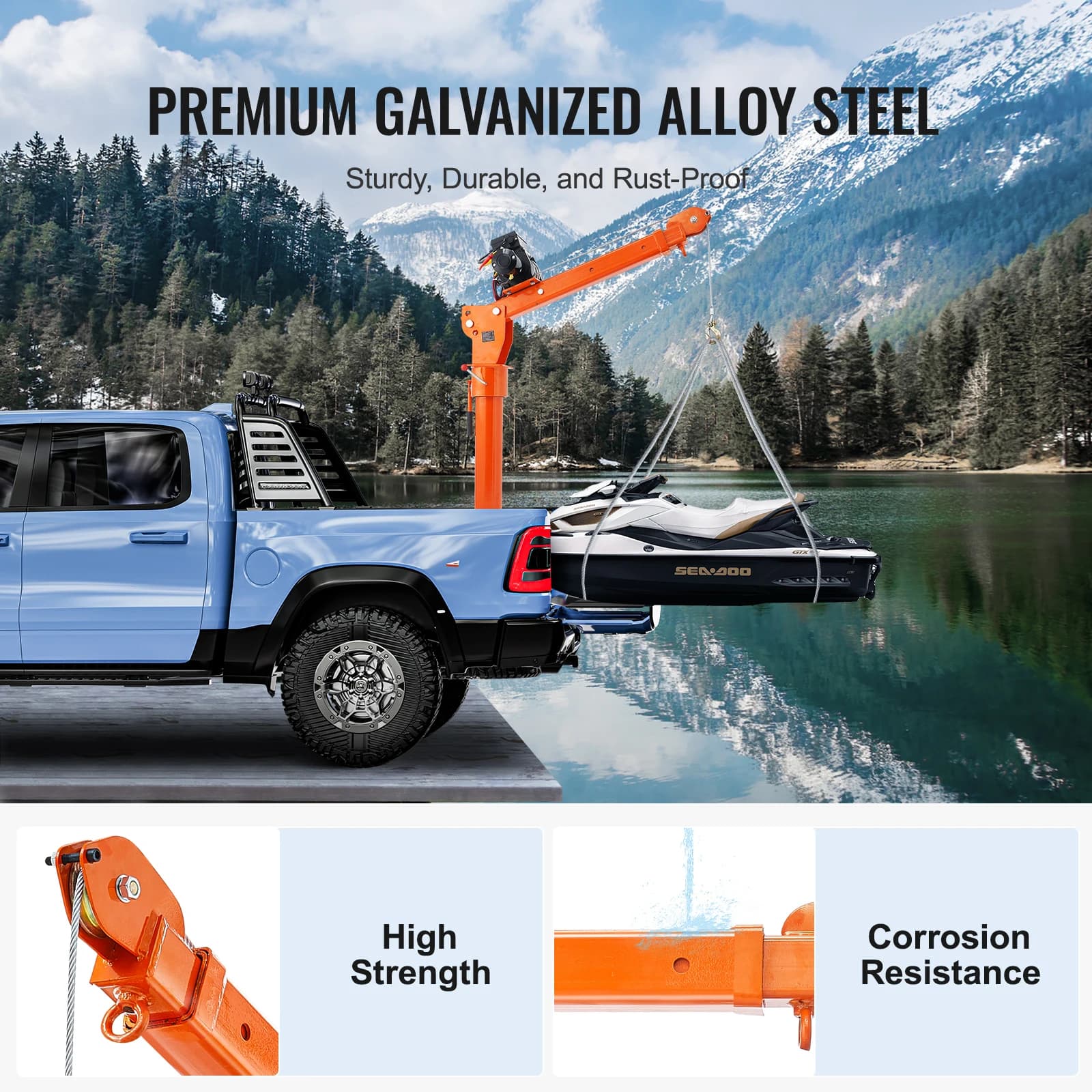 2200lb Electric Hoist Crane | 360° Swivel Folding Jib with 6000lb Winch for Heavy-Duty Lifting - Thumbnail 4