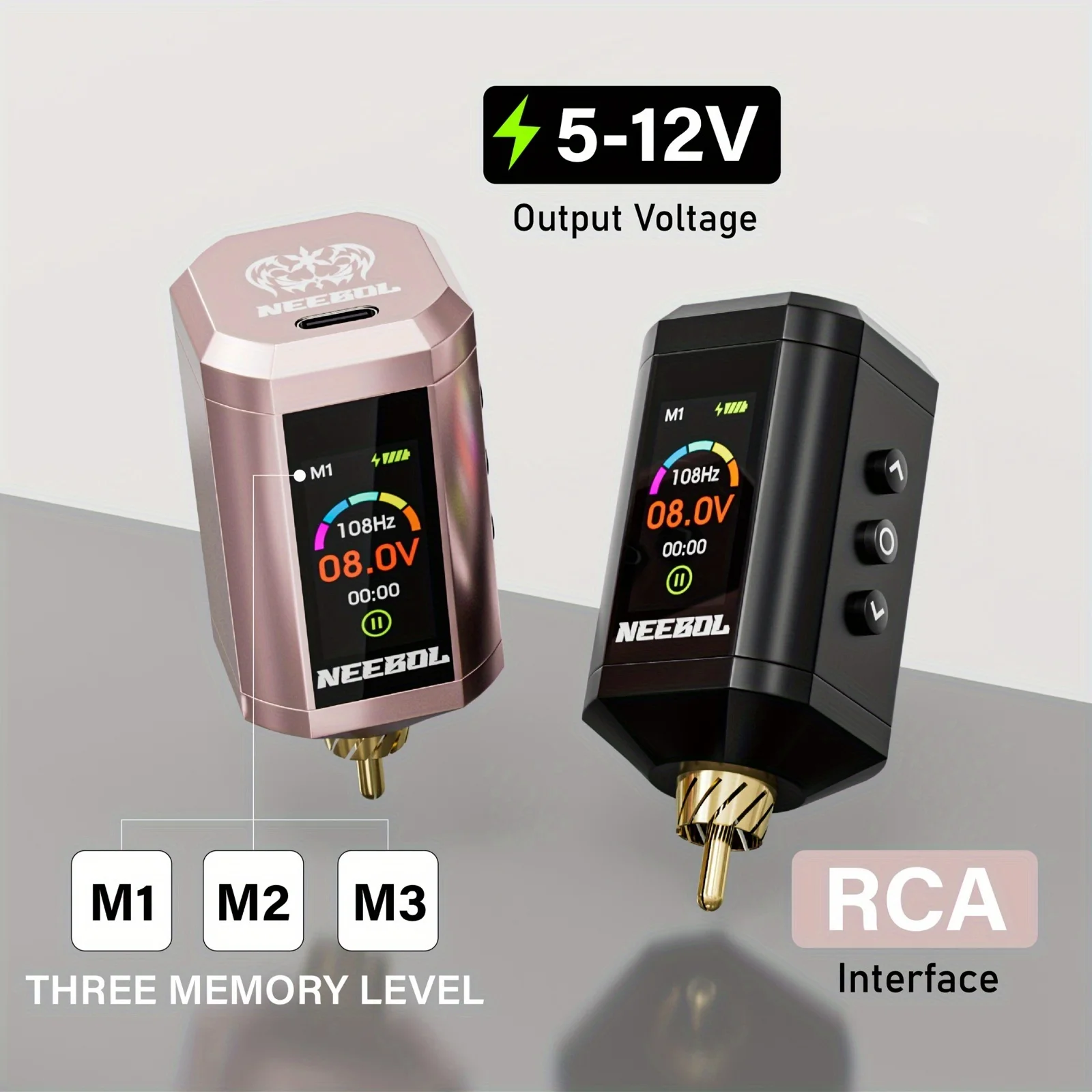 Cordless Tattoo Power Supply | Color Display & 3 Memory Modes | RCA Connector - Thumbnail 2