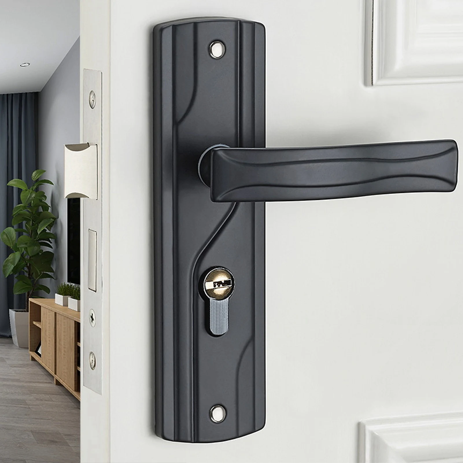 Door Handle Lock Set | Smooth Rotation | Manganese Steel Thickened Handle for Bedroom & Bathroom - Thumbnail 2