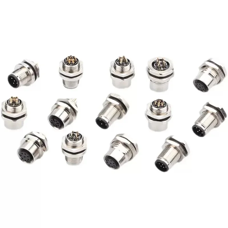 1pcs M12 4pin 5 8Pin Sensor Connector Panel Back Mount Waterproof Flange Socket Threaded Coupling Male&Female A Code Connectors - Thumbnail 6