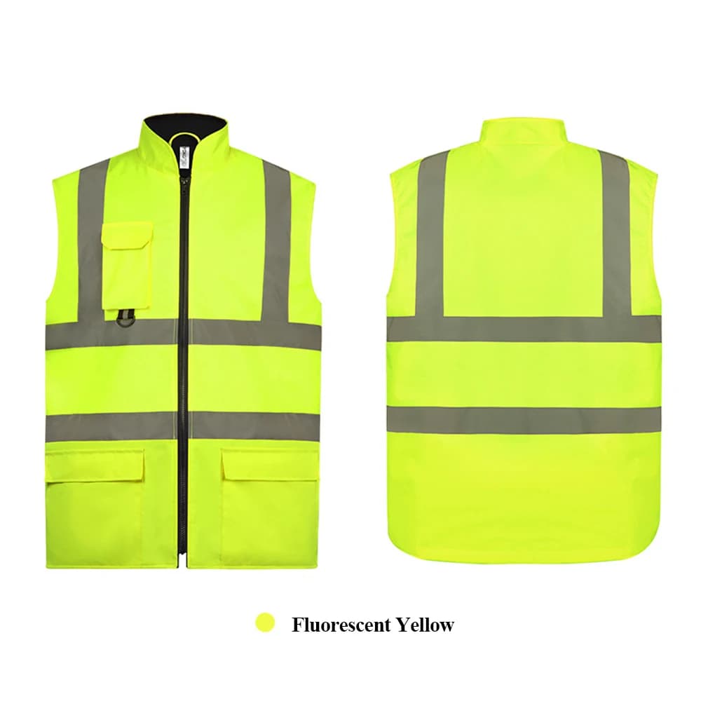 Work Vest | Fluorescent Yellow Windproof Design | Two-Sided Construction Wear - Thumbnail 2