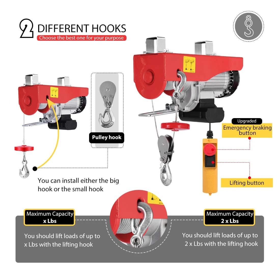 110V Electric Hoist | 1320 lb Heavy-Duty Lifting | 36 ft Height with Remote Control - Thumbnail 3