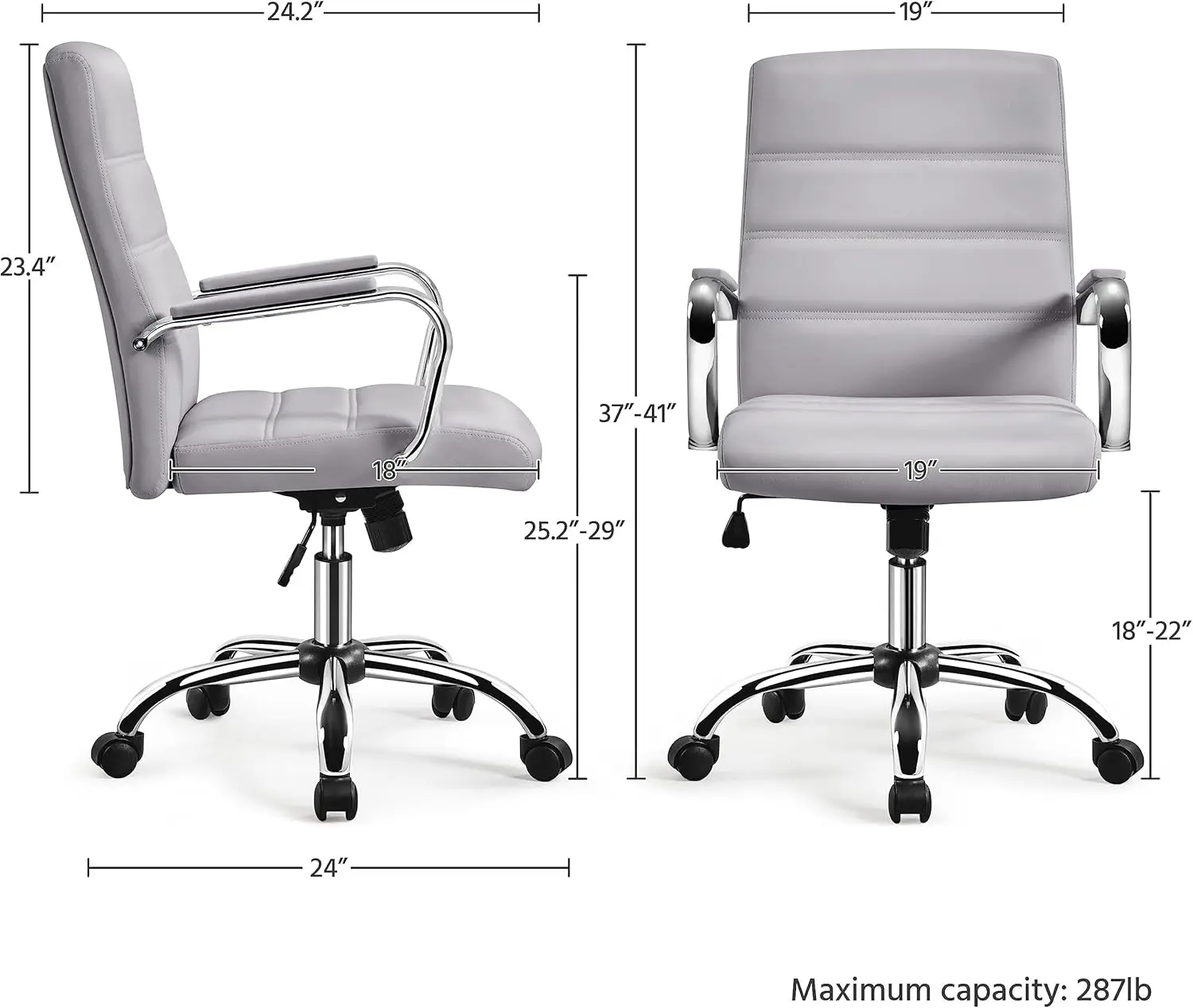 Adjustable Office Chair | PU Leather with Height Control & Armrests | Swivel Desk Chair - Thumbnail 3